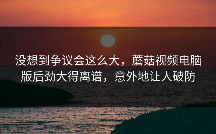 没想到争议会这么大，蘑菇视频电脑版后劲大得离谱，意外地让人破防