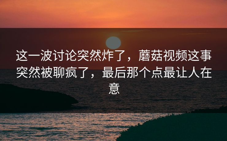 这一波讨论突然炸了，蘑菇视频这事突然被聊疯了，最后那个点最让人在意