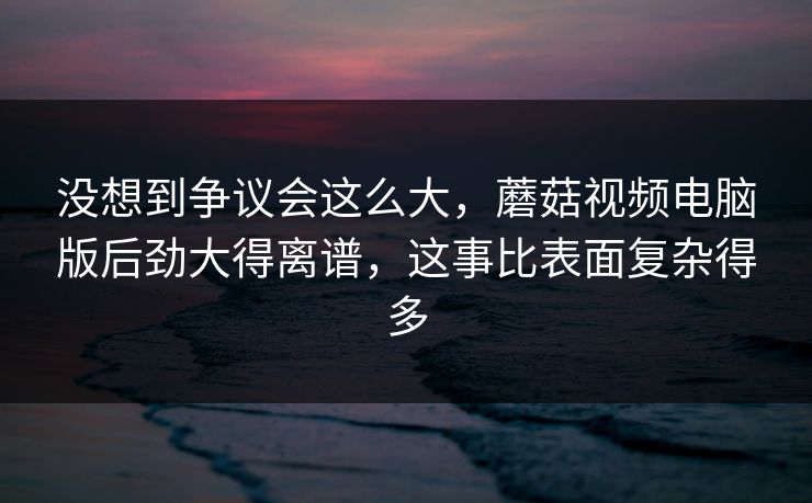没想到争议会这么大，蘑菇视频电脑版后劲大得离谱，这事比表面复杂得多