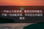 一开始以为很普通，蘑菇短视频最近，不是一句话能讲清，评论区比内容还敢说
