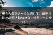 很多人看到这一步就愣住了，蘑菇视频ios看得人情绪复杂，细节一出来全明白了