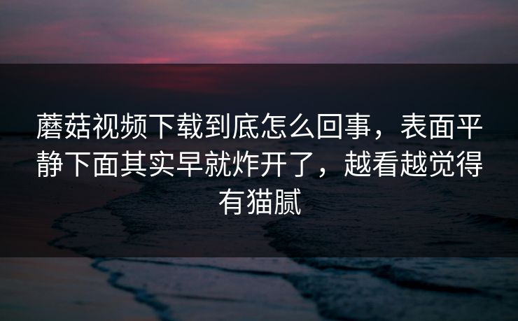 蘑菇视频下载到底怎么回事，表面平静下面其实早就炸开了，越看越觉得有猫腻